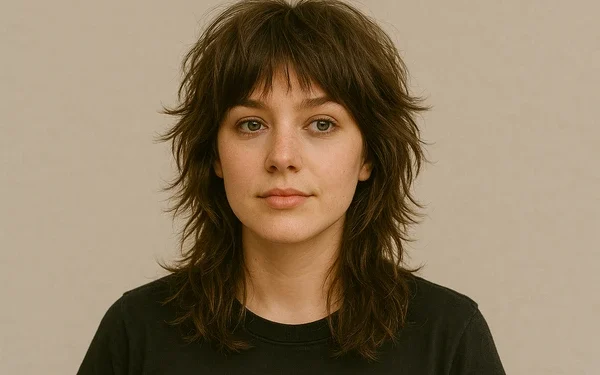 a woman with shaggy wolf cut