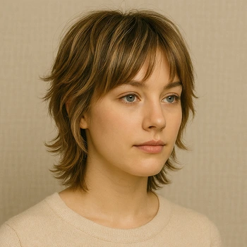 short wolf cut female look with highlights