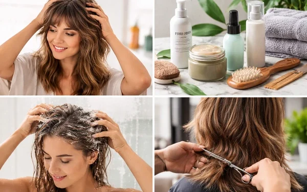 Daily and weekly haircare routine for a wolf cut hairstyle showing layered hair maintenance, scalp care, and textured styling