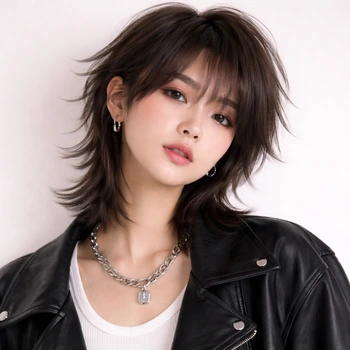 Mullet wolf cut hair short aesthetic with bold layered structure and an edgy, rebellious style